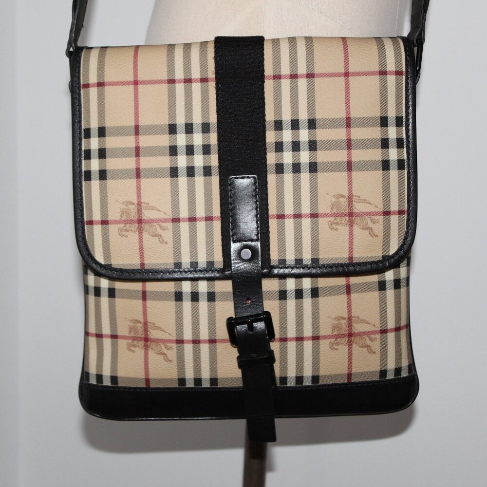 Burberry Haymarket Check Messenger Bag UNISEX Crossbody Shoulder Bag Flat Buckle